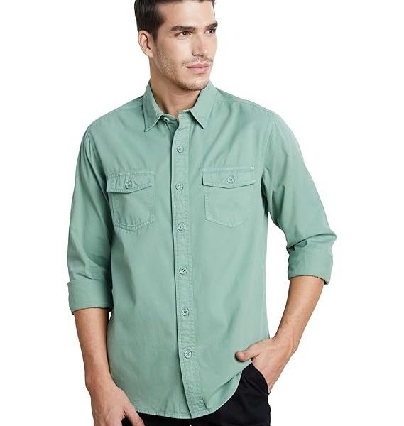 Symbol Premium Men's Casual Washed Cotton Twill Shirt (Regular Fit)