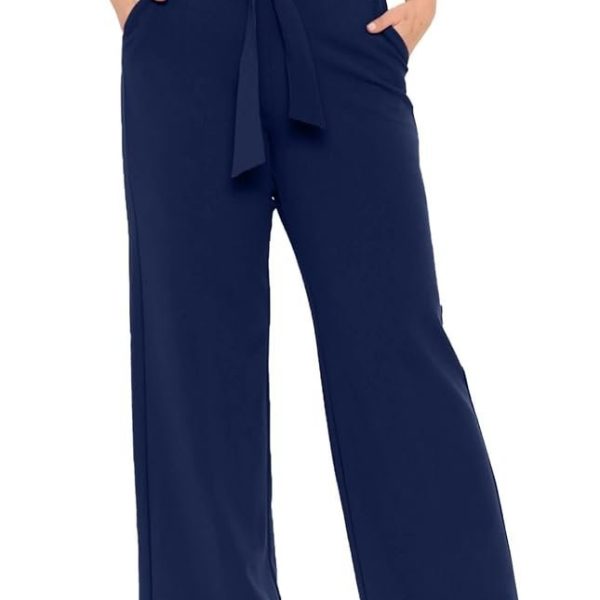 Plussclub Women's Trousers Plus Size Wide Leg Western Stylish Belted Palazzo Pants