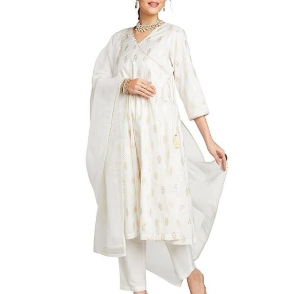 Amazon Brand - Myx Women's Embroidered Anarkali Kurta Set with Organza Dupatta in Chanderi Blend | Latest Design | Available in Plus Sizes