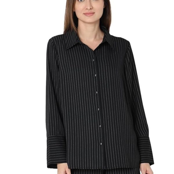 VERO MODA Women's Monochrome Pinstripe Regular Fit Shirt | Desk to Dinner.