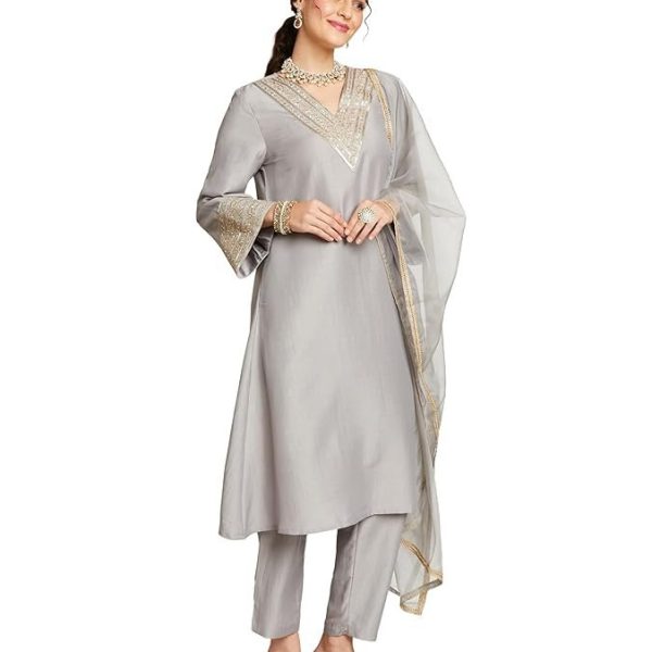 Myx Women's Embroidered Pakistani Suit Set with Organza Dupatta | Available in Plus Sizes