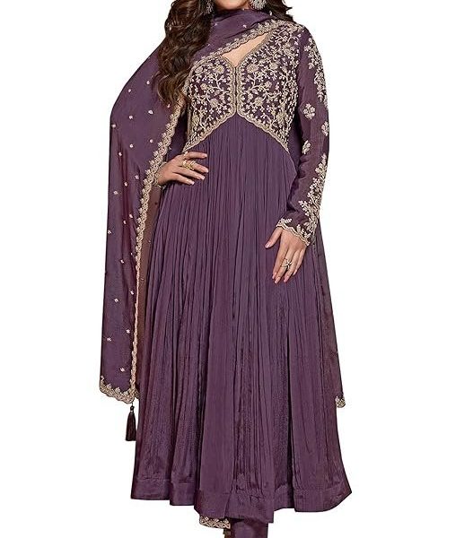 TRENDMALLS Women's Silk Blend Embroidery Alia Cut Kurta Pant Set with Dupatta