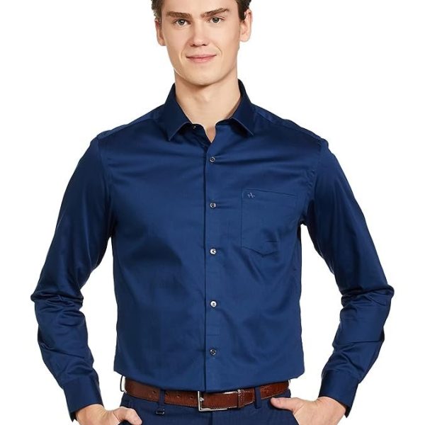 Arrow Men's Solid Full Sleeve Slim Fit Cutaway Collar Satin Formal Shirt