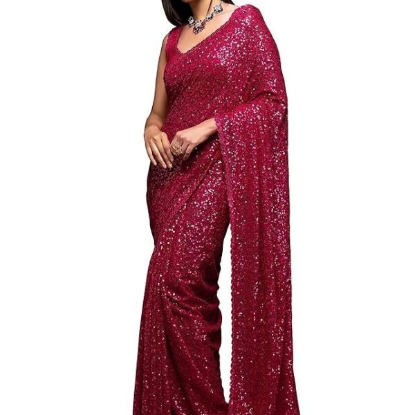 Zeel Clothing Women's Sequins Work Heavy Georgette Saree with Blouse