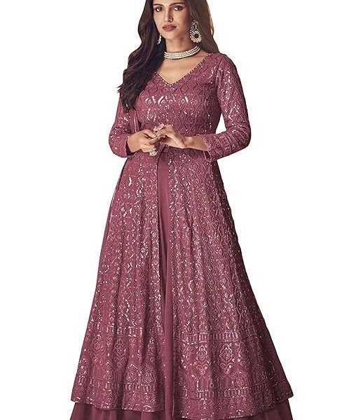 RUDRAPRAYAG Anarkali Straight Suit for Women | Georgette & Santoon Straight Suit | Semi-Stitched Gown for Women 2023
