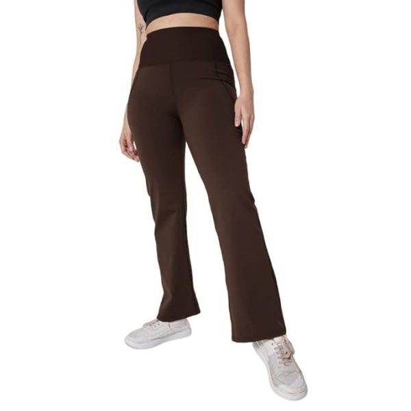 BlissClub Ultimate Flare Pants for Women Upto 5'4 ft | Ribbed Waistband, 4 Pockets | High Waist Trousers and Formal Pants for Office wear